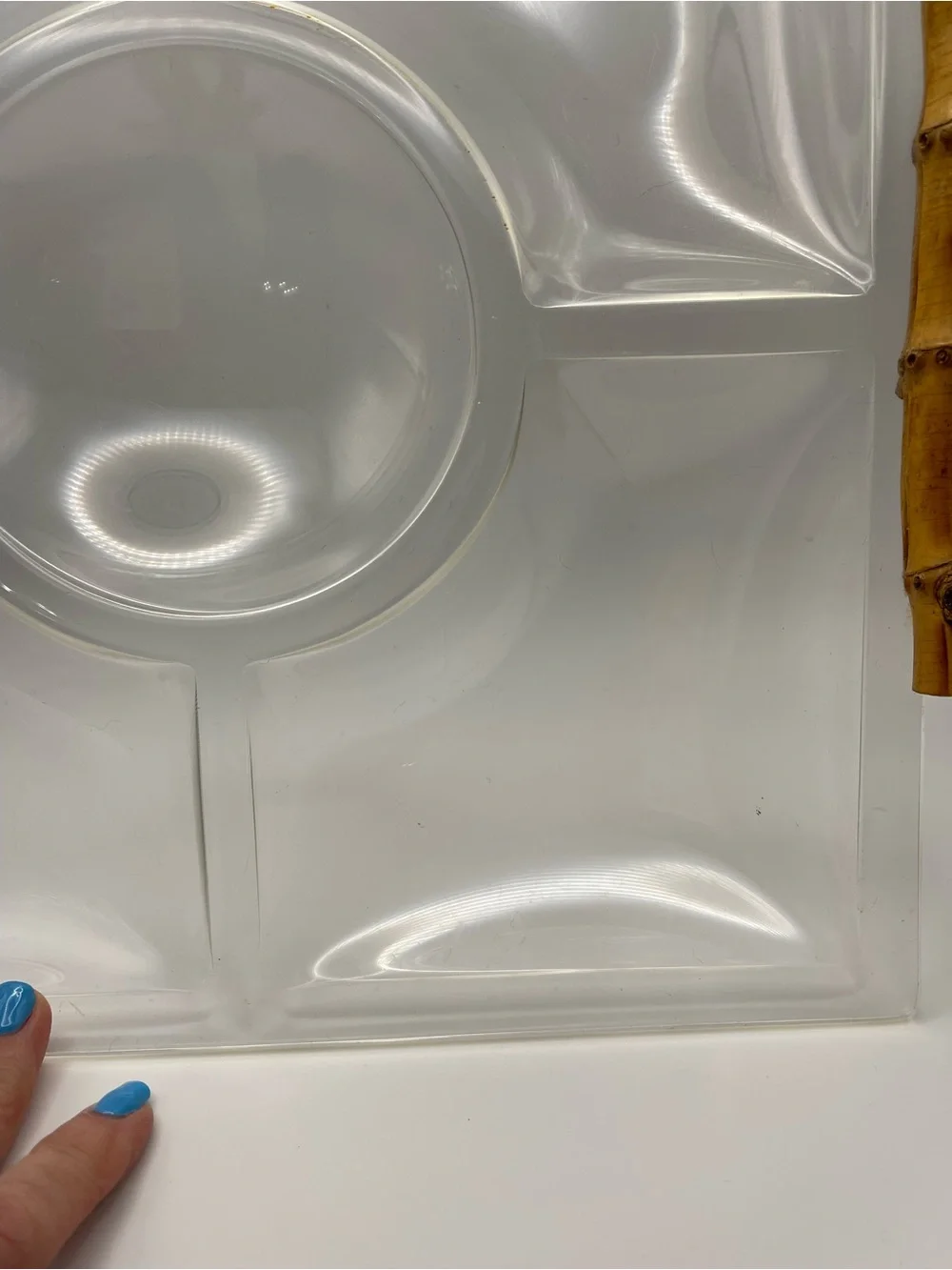 Vintage MCM Lucite Acrylic Sectioned Serveware Platter with Bamboo Handles